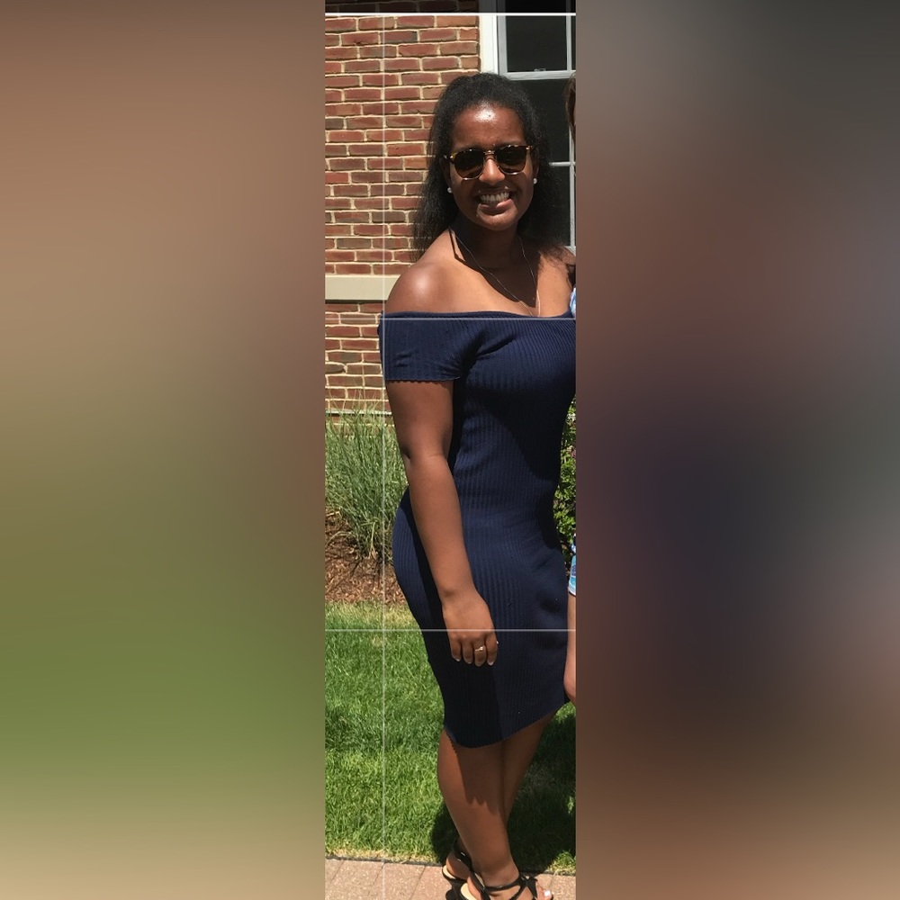 off the shoulder navy blue dress🔵